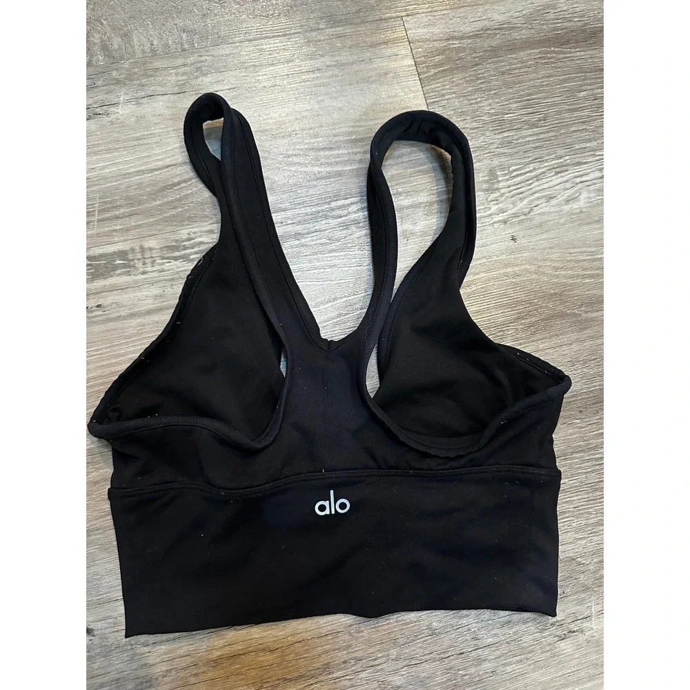 Alo Yoga Wild Thing Bra Black Ruched V-Neck Racerback Sports Bra XS